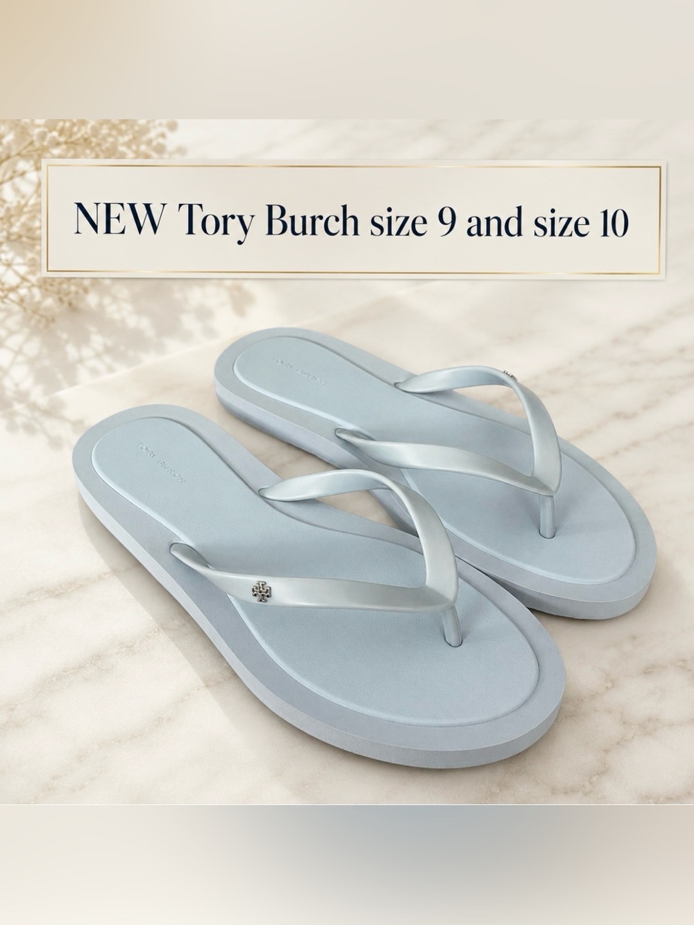 New, Authentic TORY BURCH Blue KIRA FLIP-FLOP Sandals shoes size 9 or 10 SALE